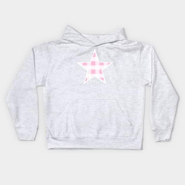 Soft Baby Pink and White Buffalo Plaid Star Kids Hoodie by bumblefuzzies